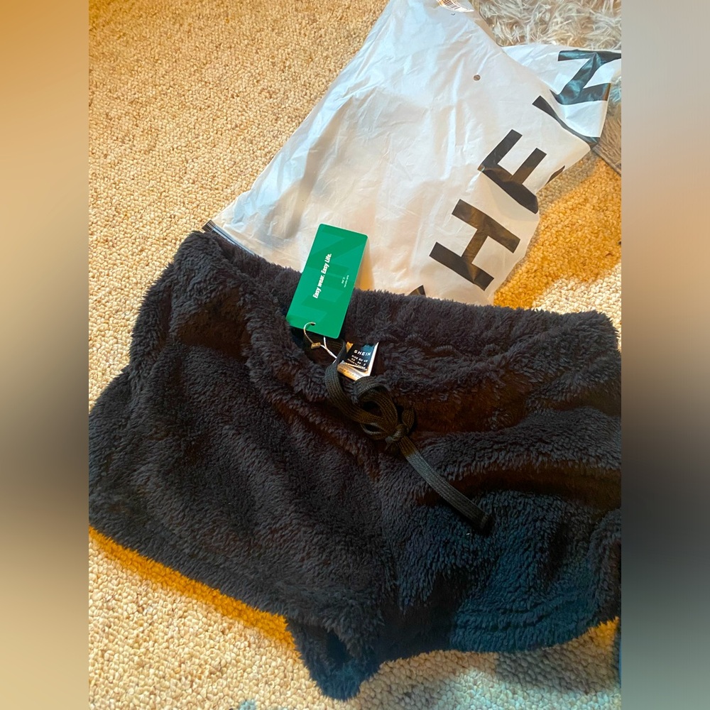 Xs Black fuzzy casual pajama or Lounge shorts. SHEIN. New.
